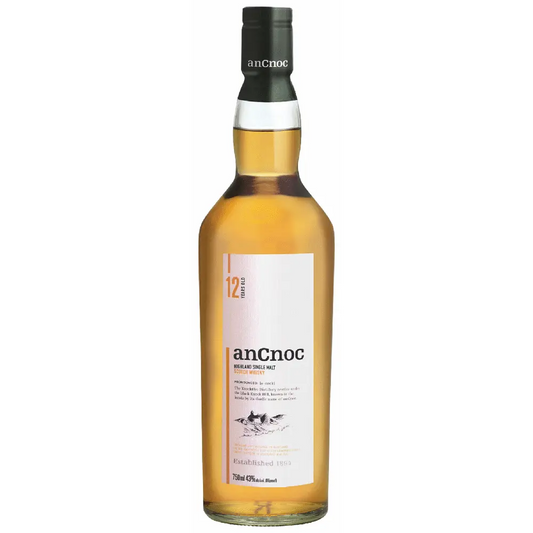 Bottle of anCnoc whisky on a white background