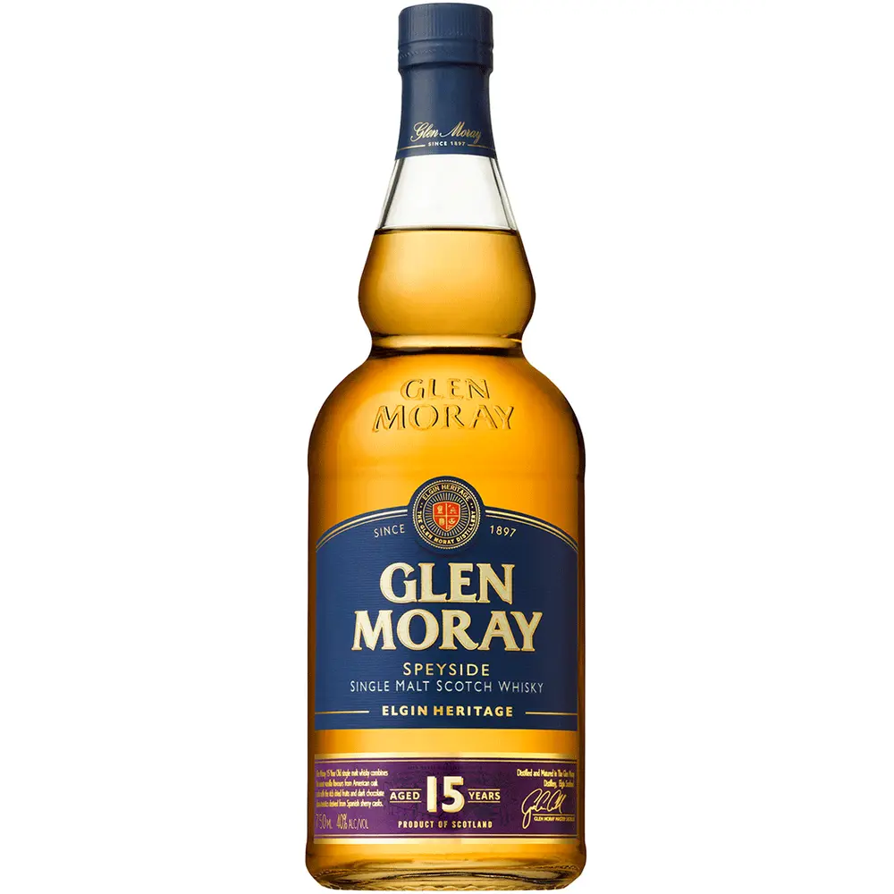 Glen Moray whisky bottle on a white background