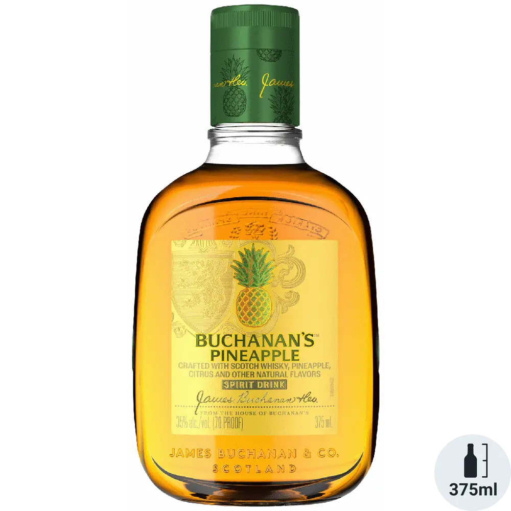 Buchanan's Pineapple whisky bottle on a white background