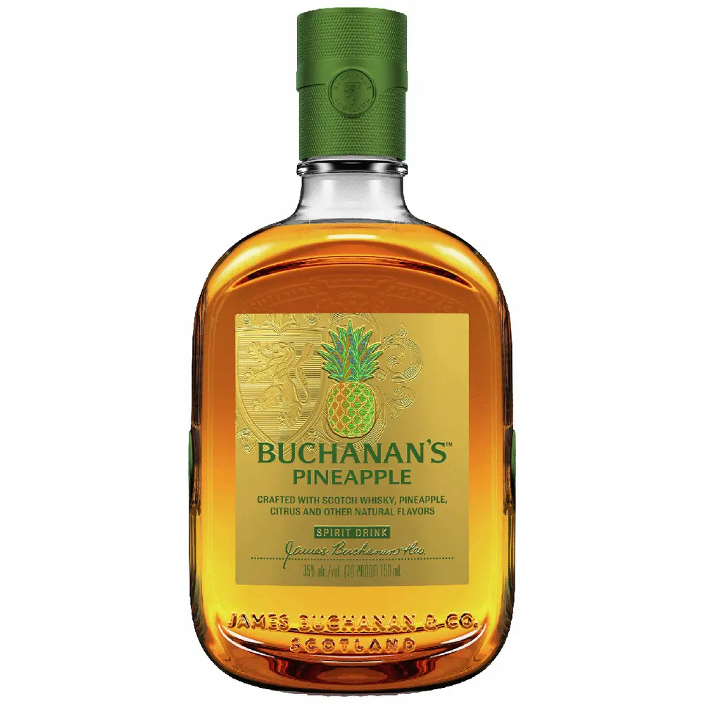 Buchanan's Pineapple whiskey bottle on a white background