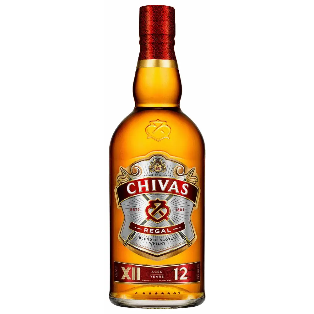 Chivas Regal whisky bottle on a white background
