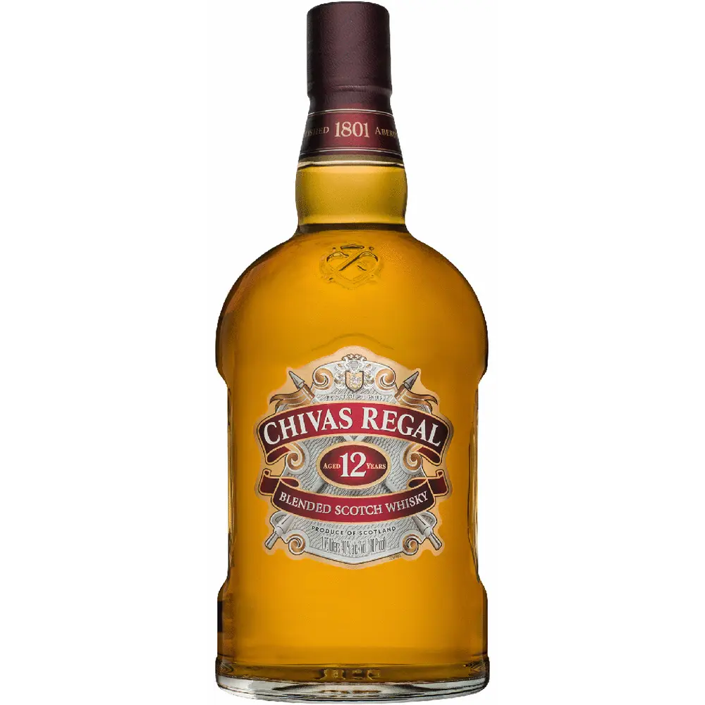 Chivas Regal 12-year-old blended Scotch whisky bottle on a white background