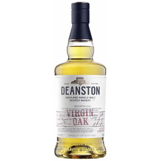 Deanston Virgin oak scotch in a white background