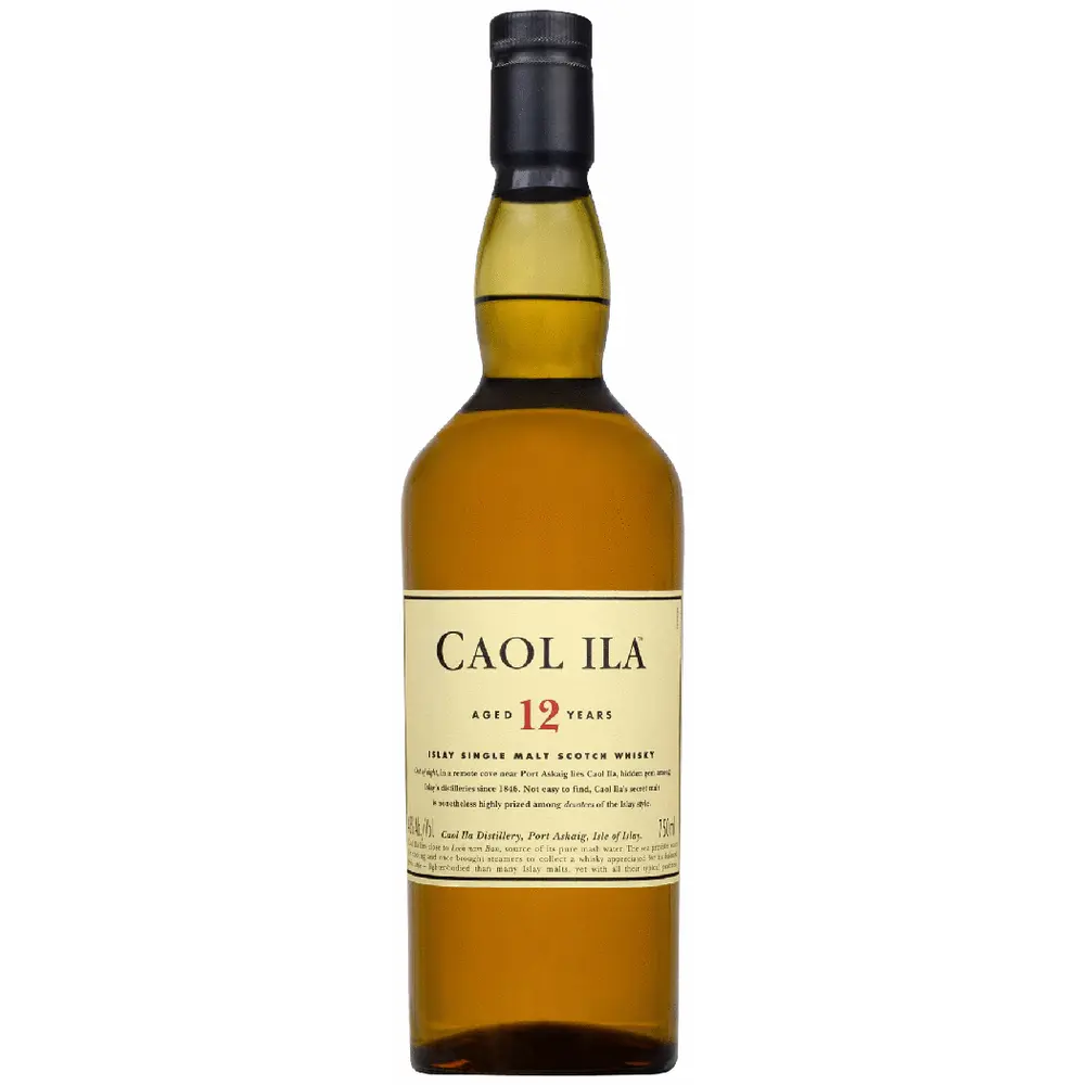 Caol Ila whiskey bottle on a white background