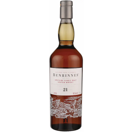 Benrinnes 21-year-old Scotch whisky bottle on a white background