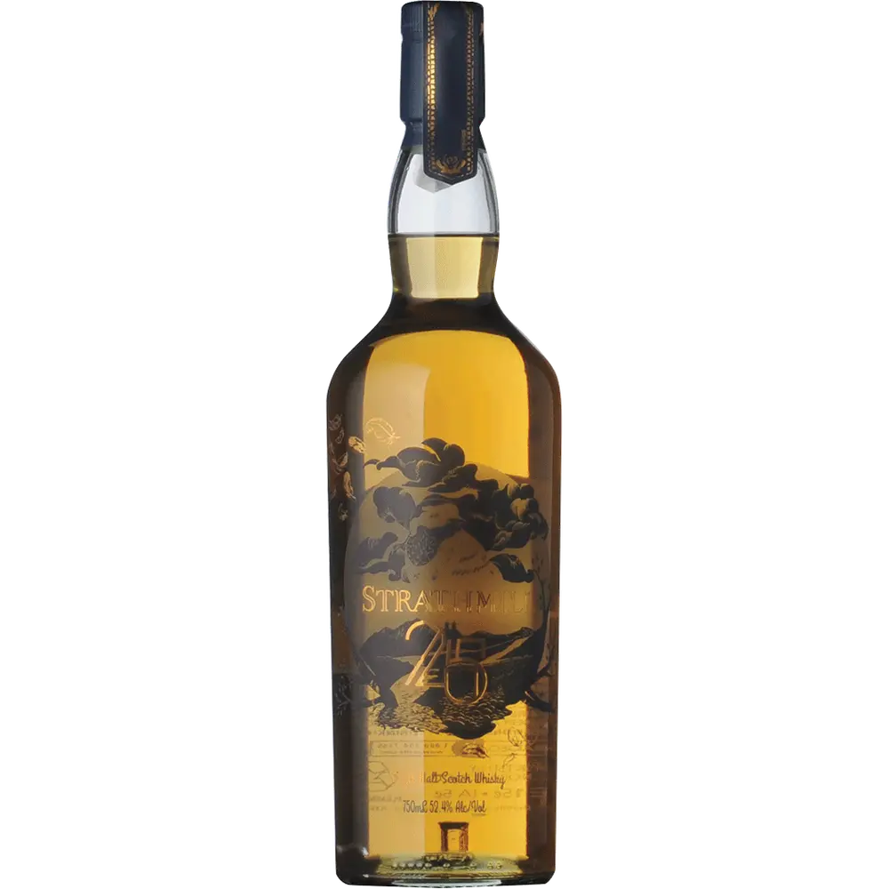 Bottle of Stratheden whisky on a white background