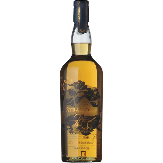 Bottle of Stratheden whisky on a white background