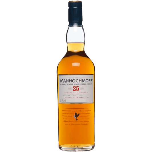 Mannochmore whisky bottle with label on a white background
