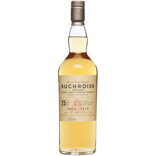Auchroisk single malt Scotch whisky bottle on a white background
