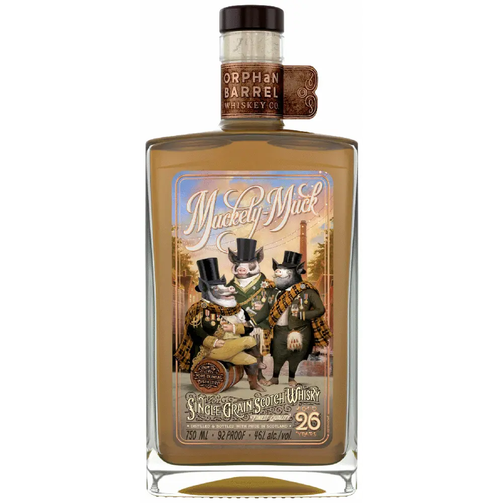 Muckety Muck 26 yr scotch with a white background