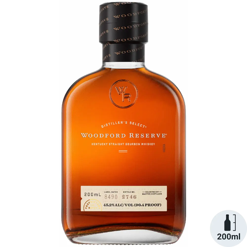 Woodford Reserve whiskey bottle on a white background