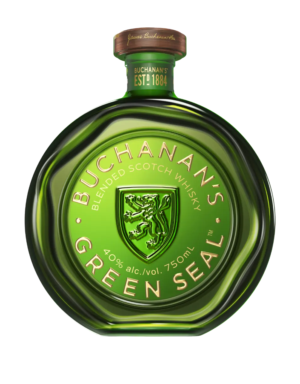 Buchanan's Green Seal whisky bottle on a white background