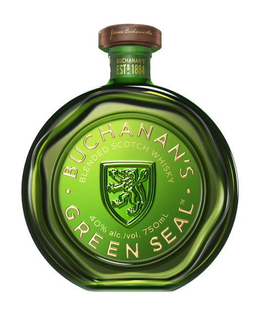 Buchanan's Green Seal whisky bottle on a white background
