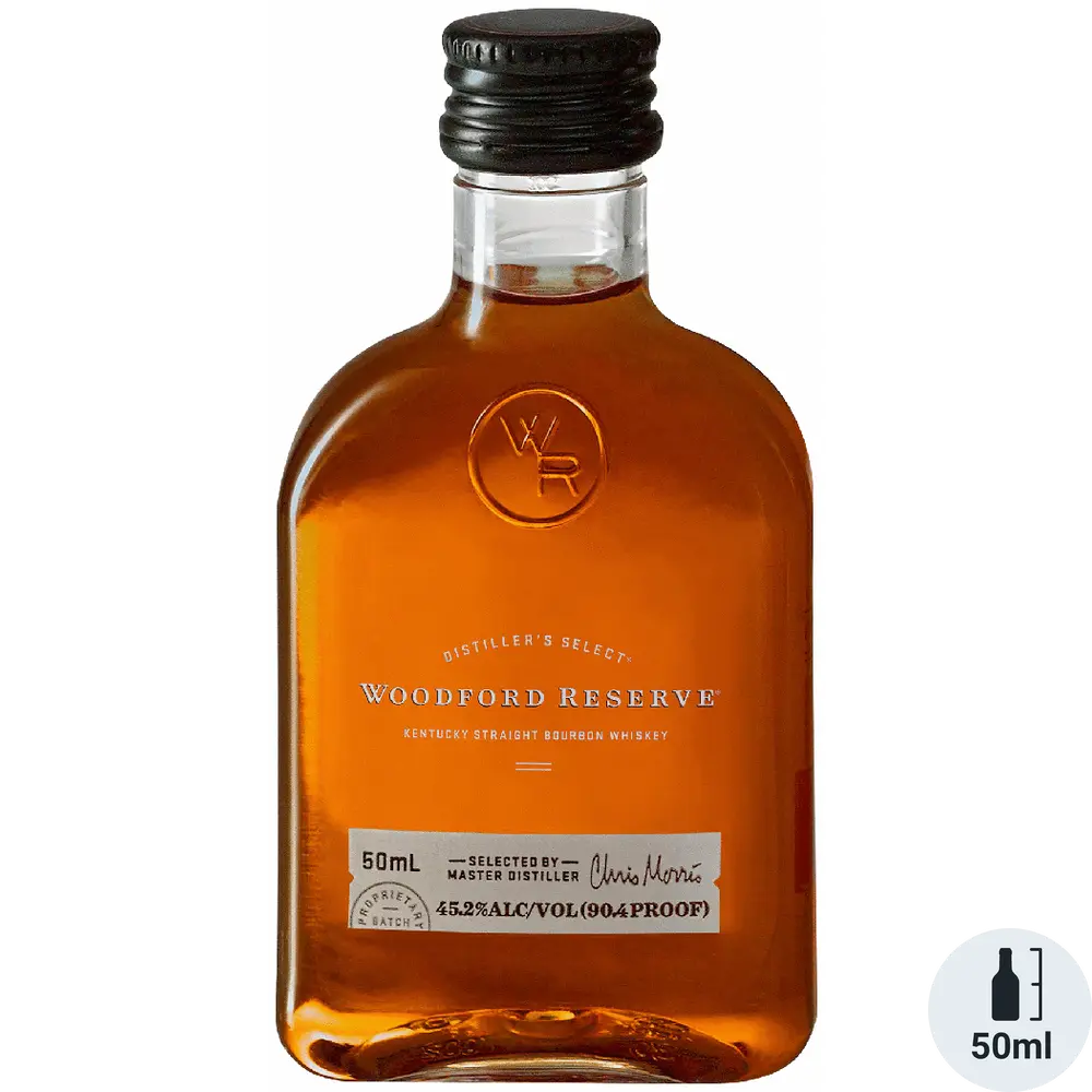 Woodford Reserve whiskey bottle on a white background