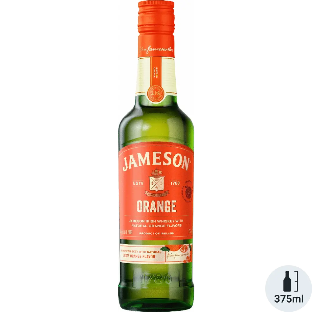 Jameson Orange whiskey bottle on a white background
