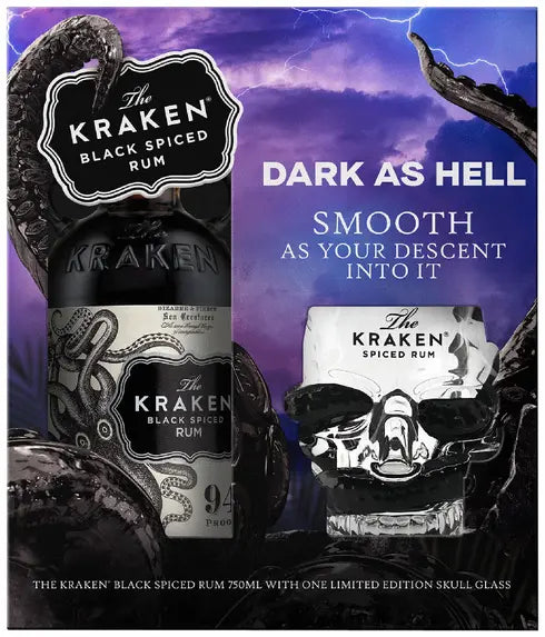 Kraken Black Spiced Rum with Skull Glass