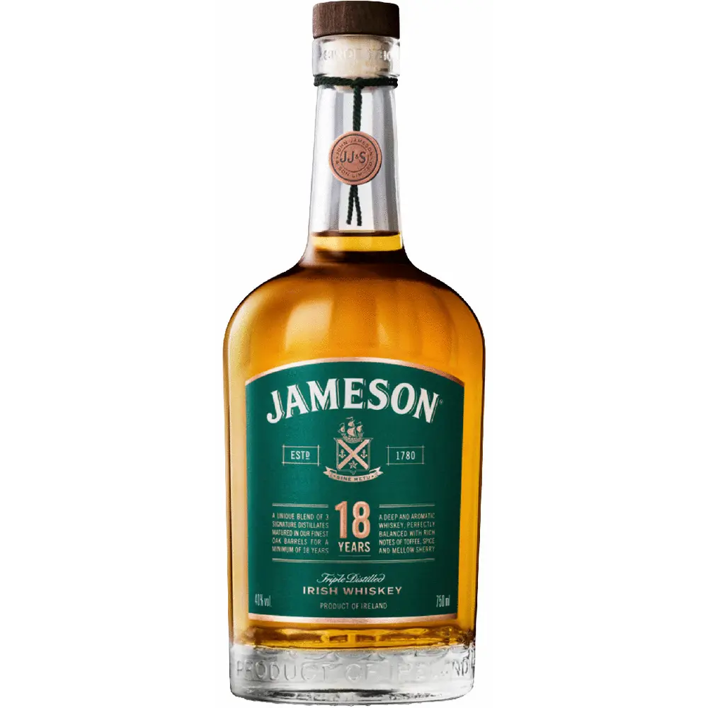 Jameson 18-year-old Irish whiskey bottle on a white background