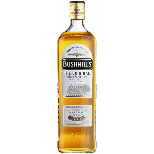 Bottle of Bushmills Irish Whiskey on a white background