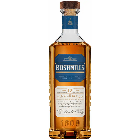 Bottle of Bushmills whiskey on a white background