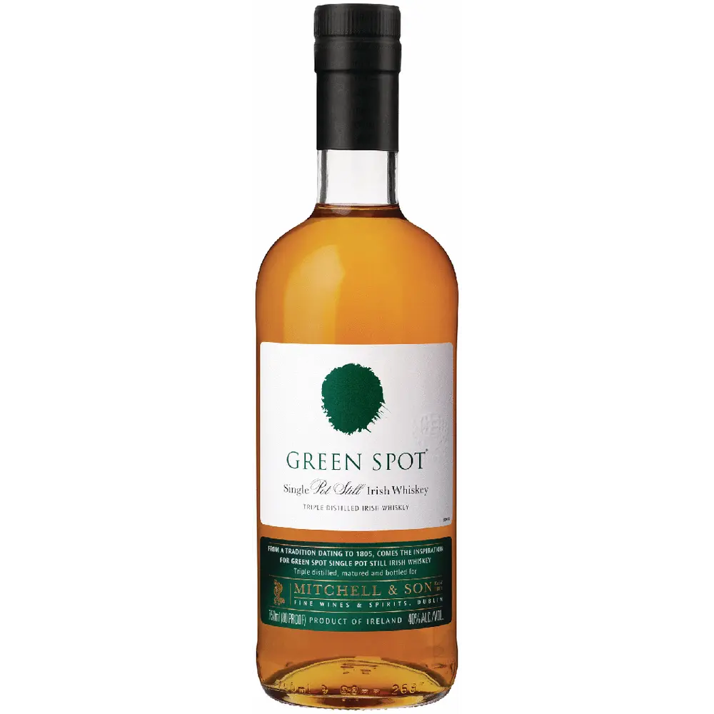 Bottle of Green Spot Irish Whiskey on a white background