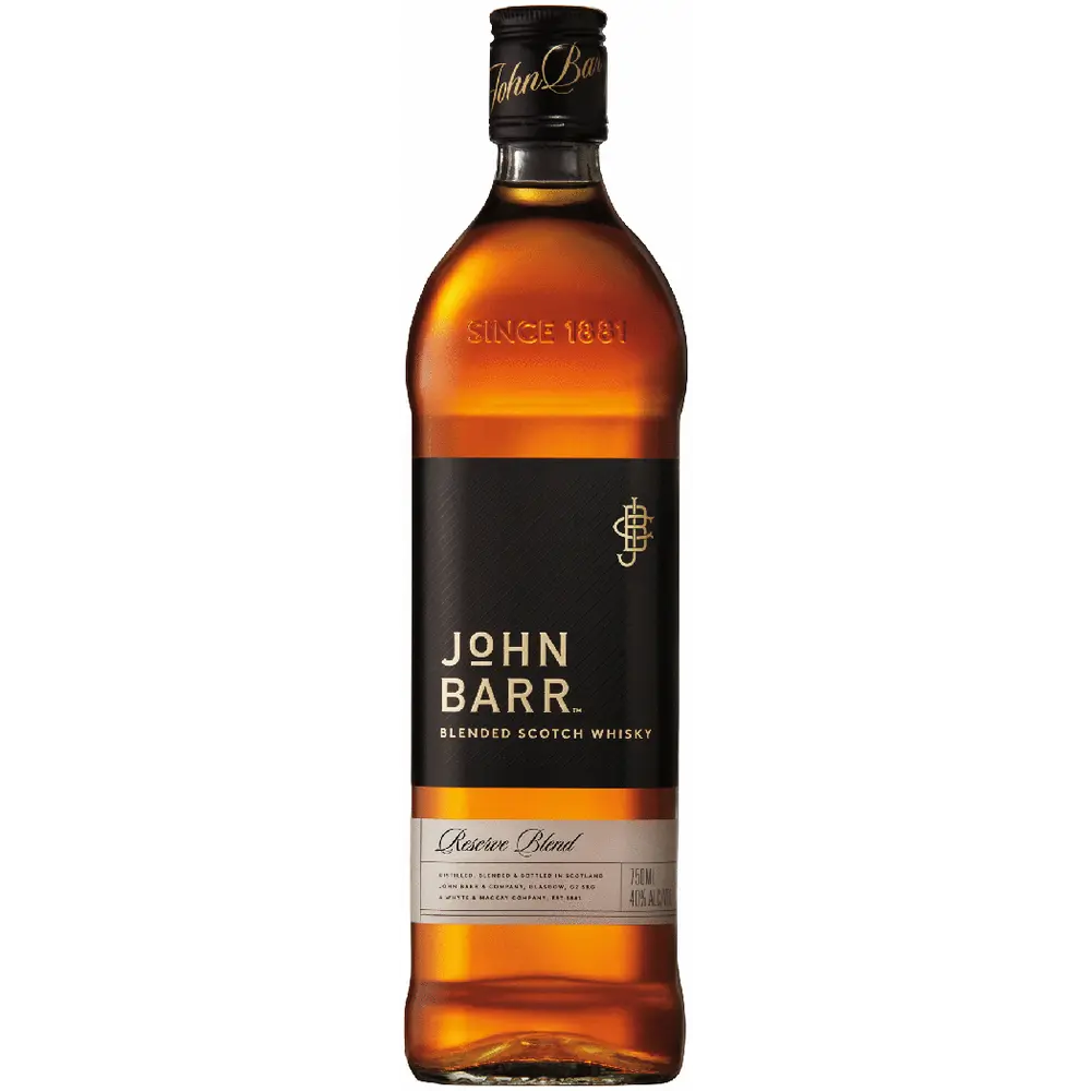 John Barr blended Scotch whisky bottle on a white background