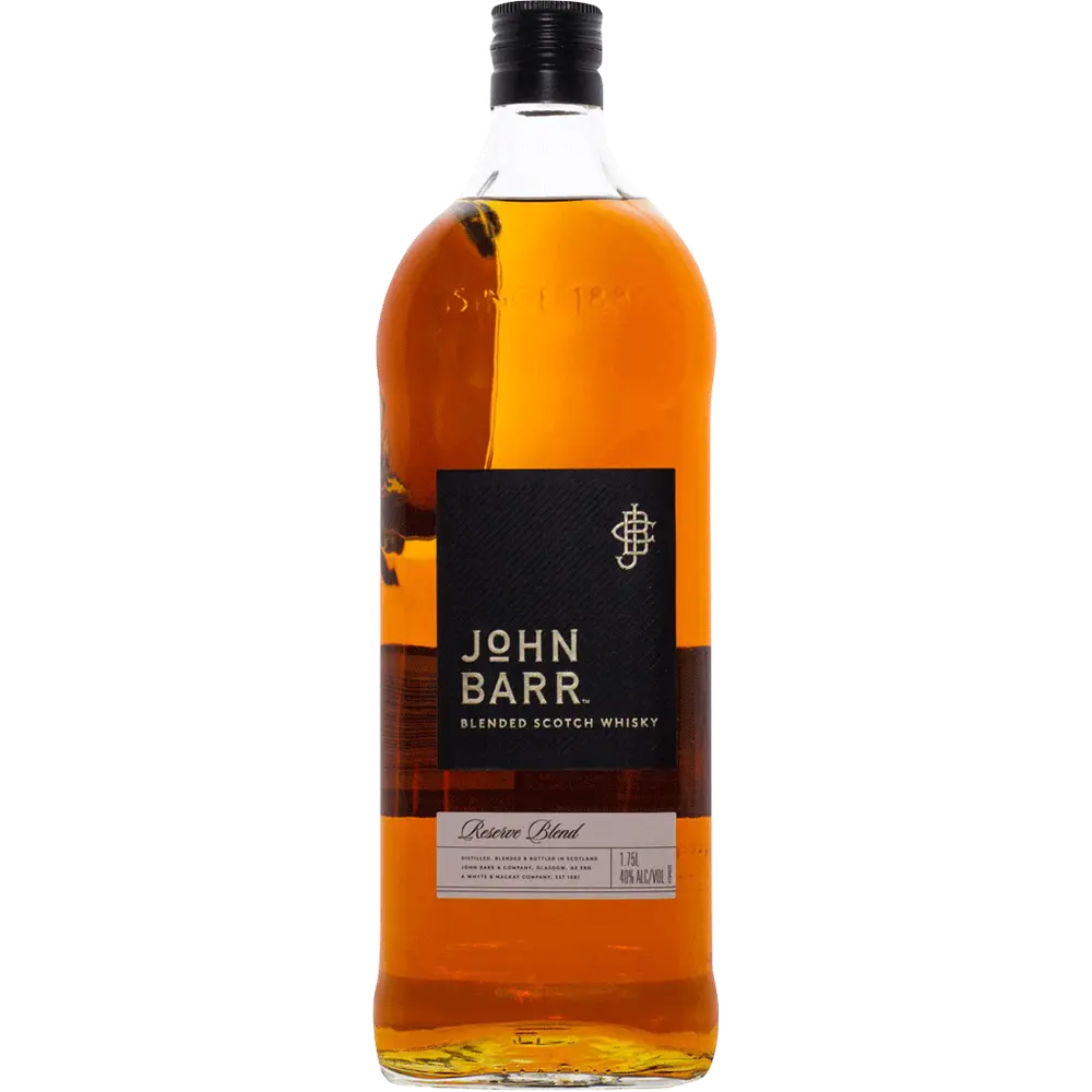 John Barr blended Scotch whisky bottle on a white background
