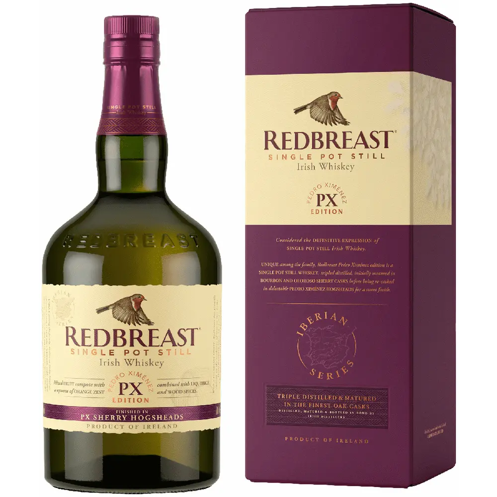 Redbreast Irish whiskey bottle and packaging on a white background