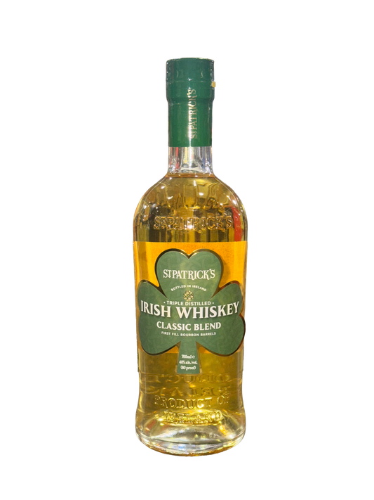 Bottle of St. Patrick's Irish Whiskey on a white background