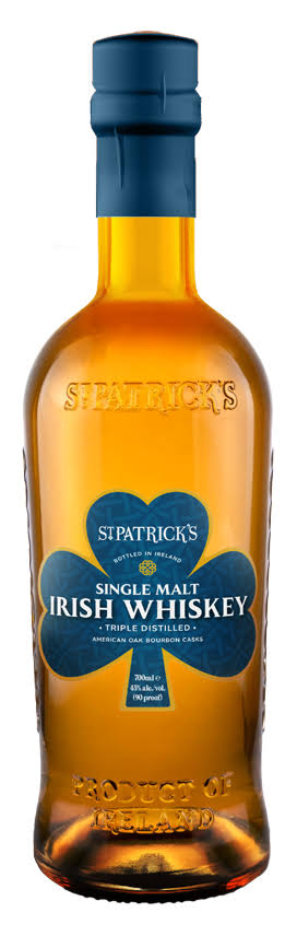 Shatner's Irish Whiskey bottle with blue label on a white background