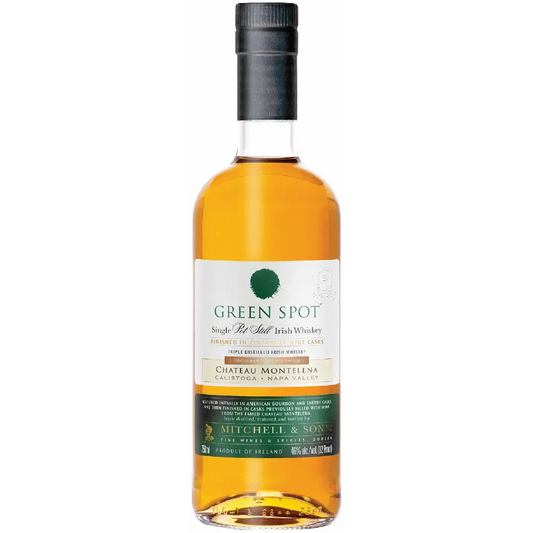 Bottle of Green Spot Irish whiskey on a white background