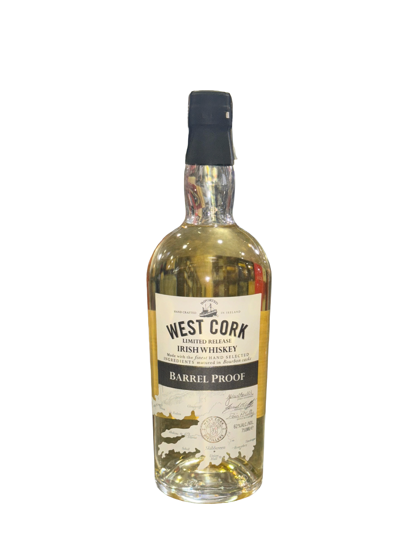 West Cork barrel proof irish whiskey with no background