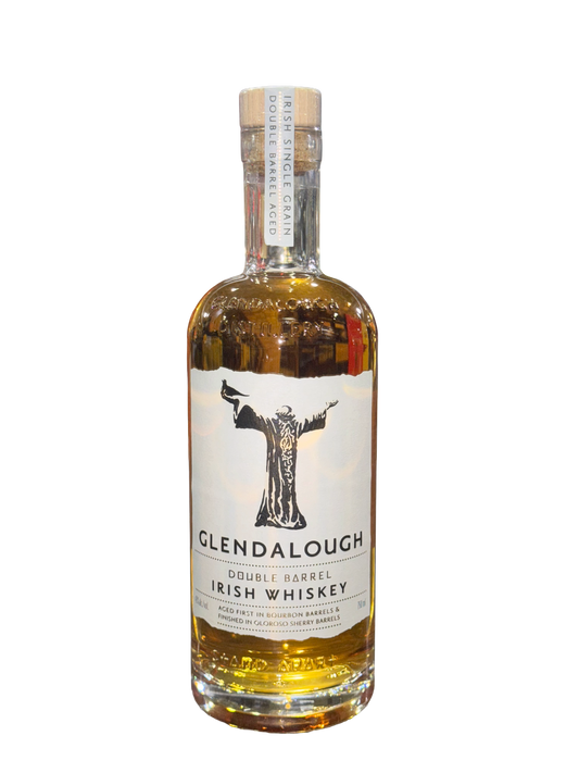 Bottle of Glendalough Irish Whiskey on a white background
