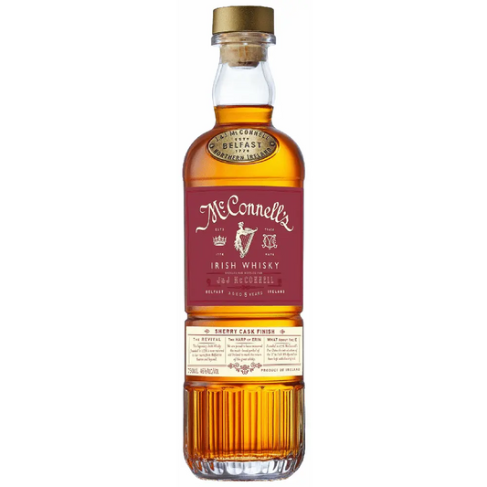 Bottle of McConnell's Irish Whisky on a white background