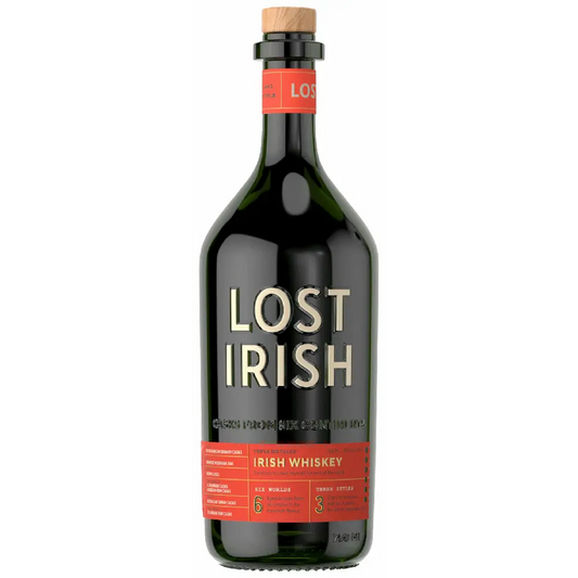 Lost Irish whiskey bottle on a white background