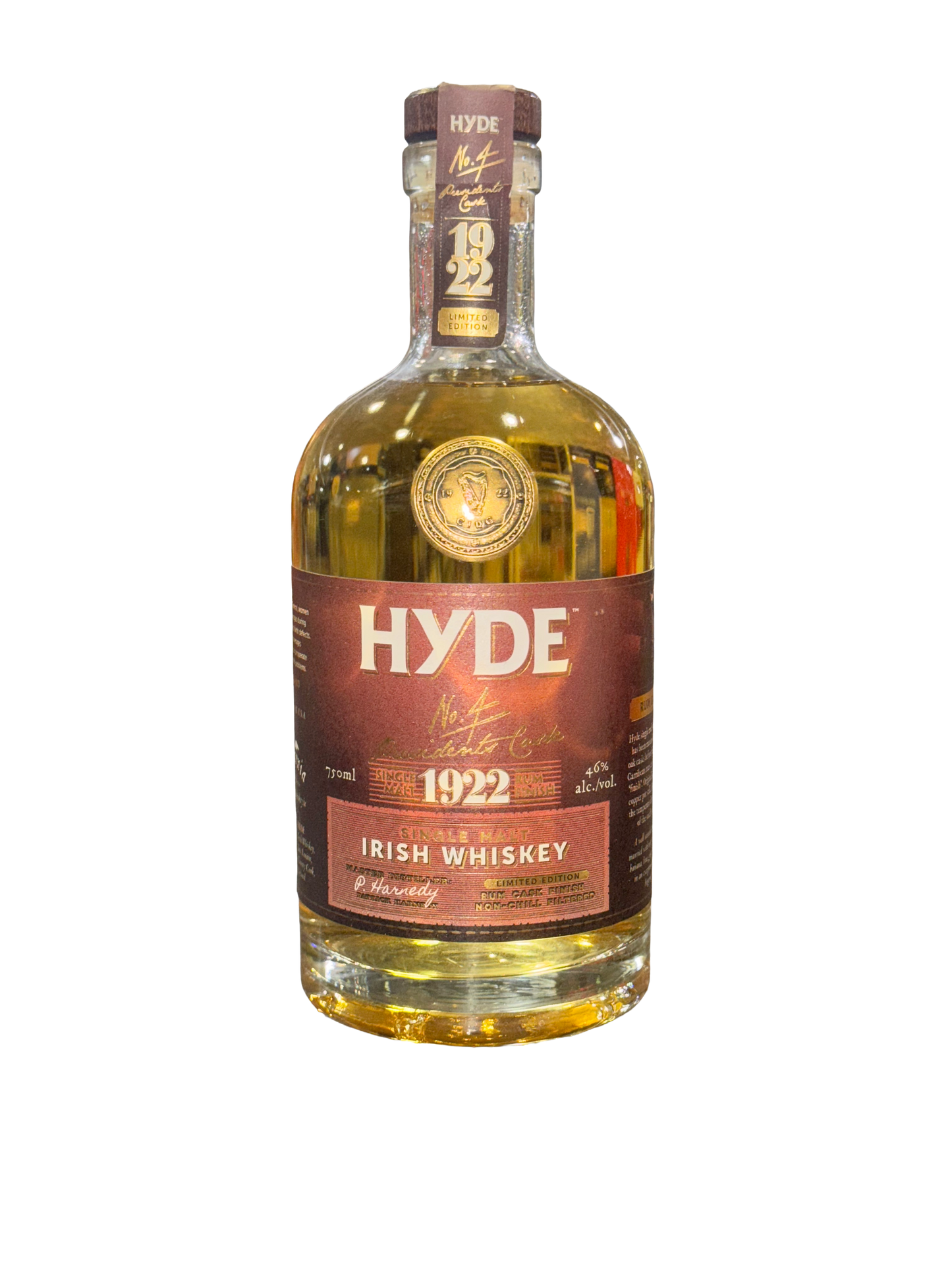 Hyde Irish Whiskey bottle on a white background