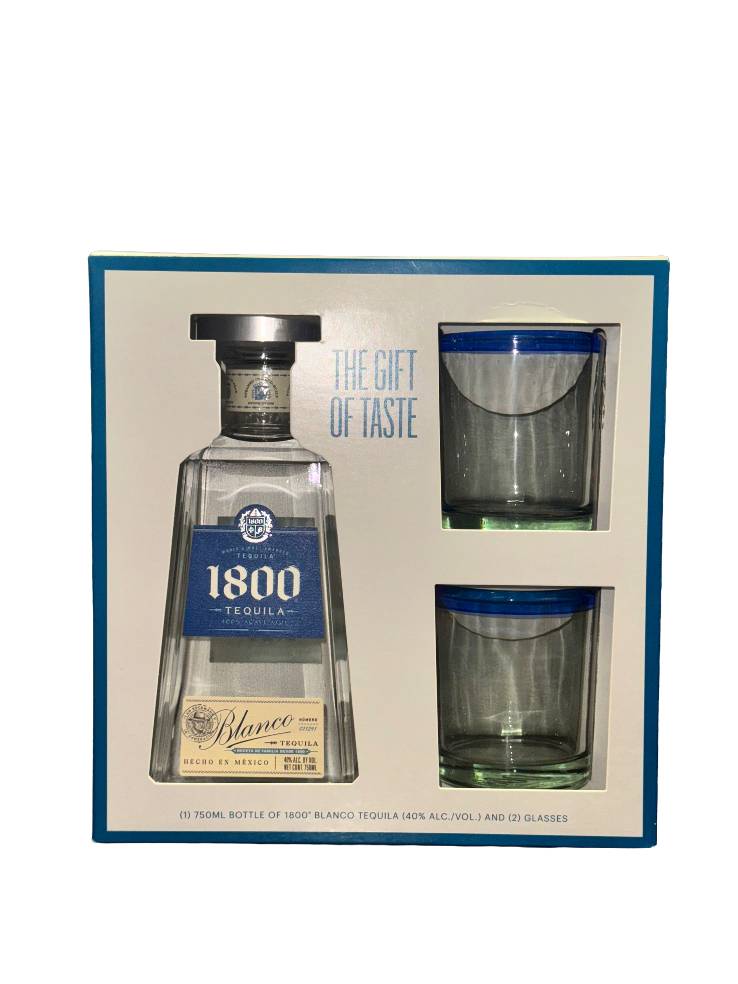 1800 Blanco Tequila W/ 2 Rocks Glasses