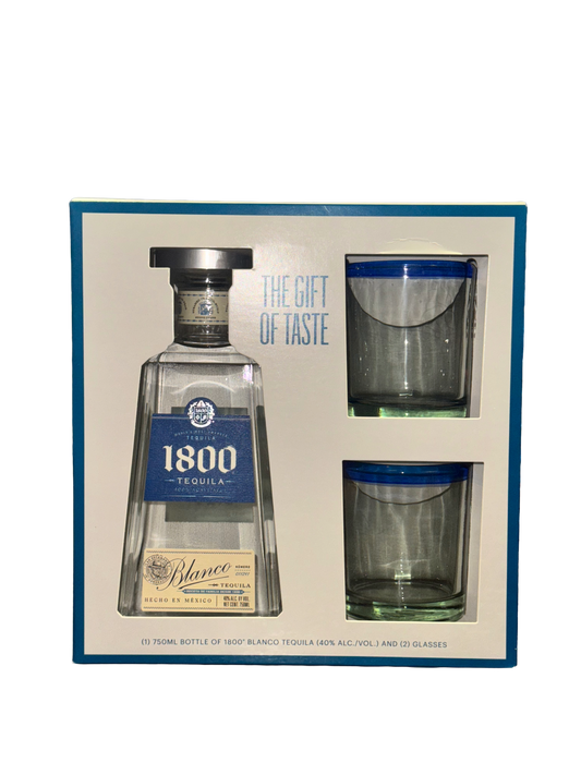 1800 Blanco Tequila W/ 2 Rocks Glasses