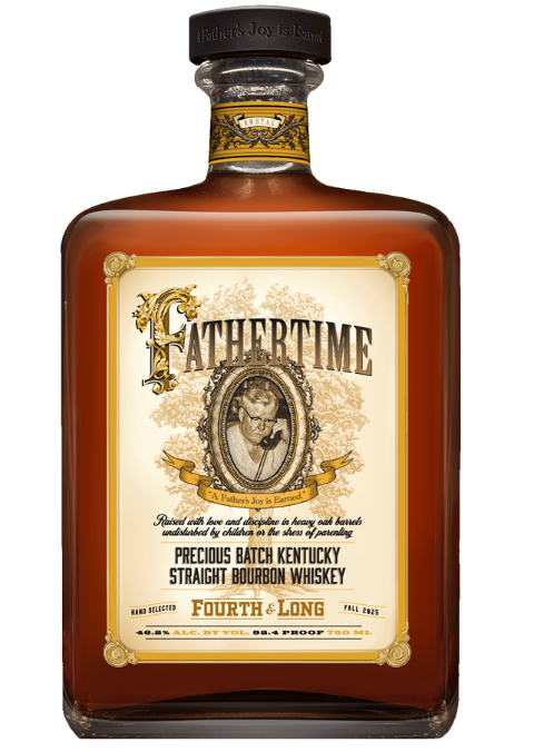 Bottle of FatherTime Precious Batch Kentucky Straight Bourbon Whiskey on a white background