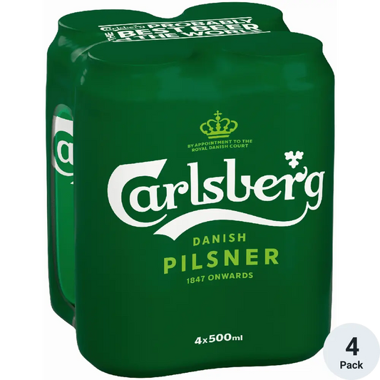 Carlsberg Danish Pilsner beer pack of four on a white background