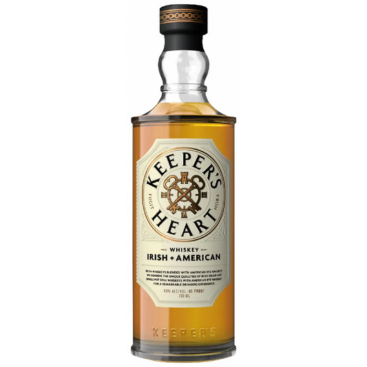 Bottle of Keeper's Heart whiskey on a white background