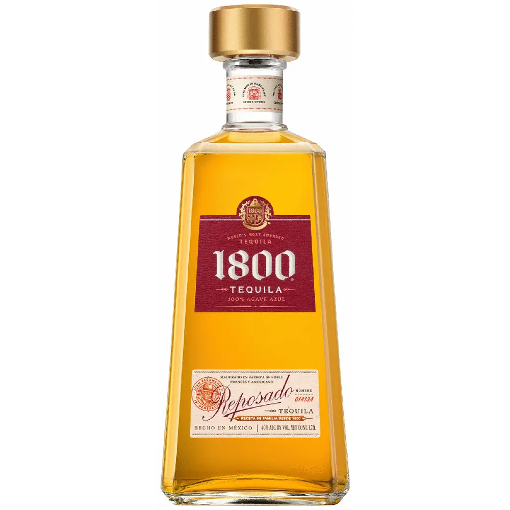 1800 Tequila bottle with gold cap on a white background