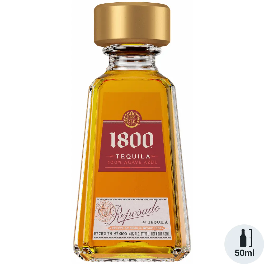 1800 Tequila bottle with gold cap on a white background