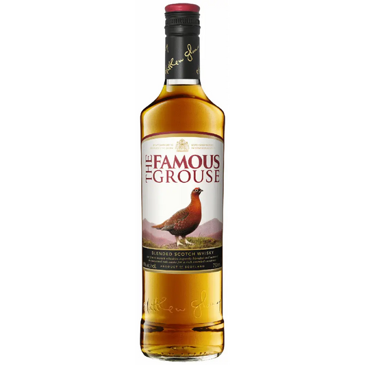 Bottle of The Famous Grouse whisky on a white background