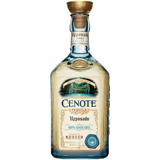 Cenote Reposado Tequila bottle on a white background