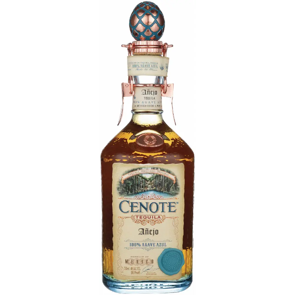 Cenote tequila bottle on a white background