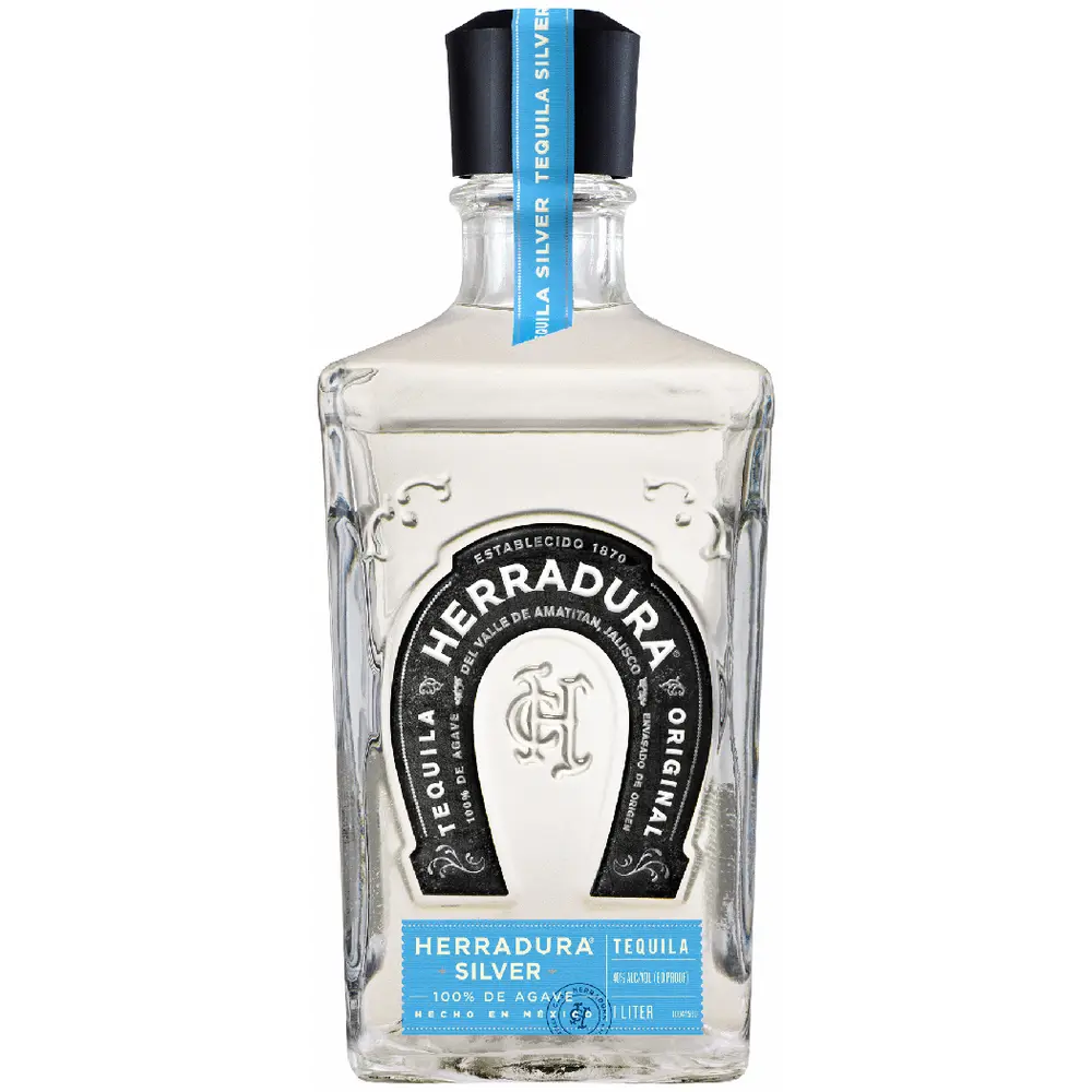 Herradura Silver tequila bottle on a white background