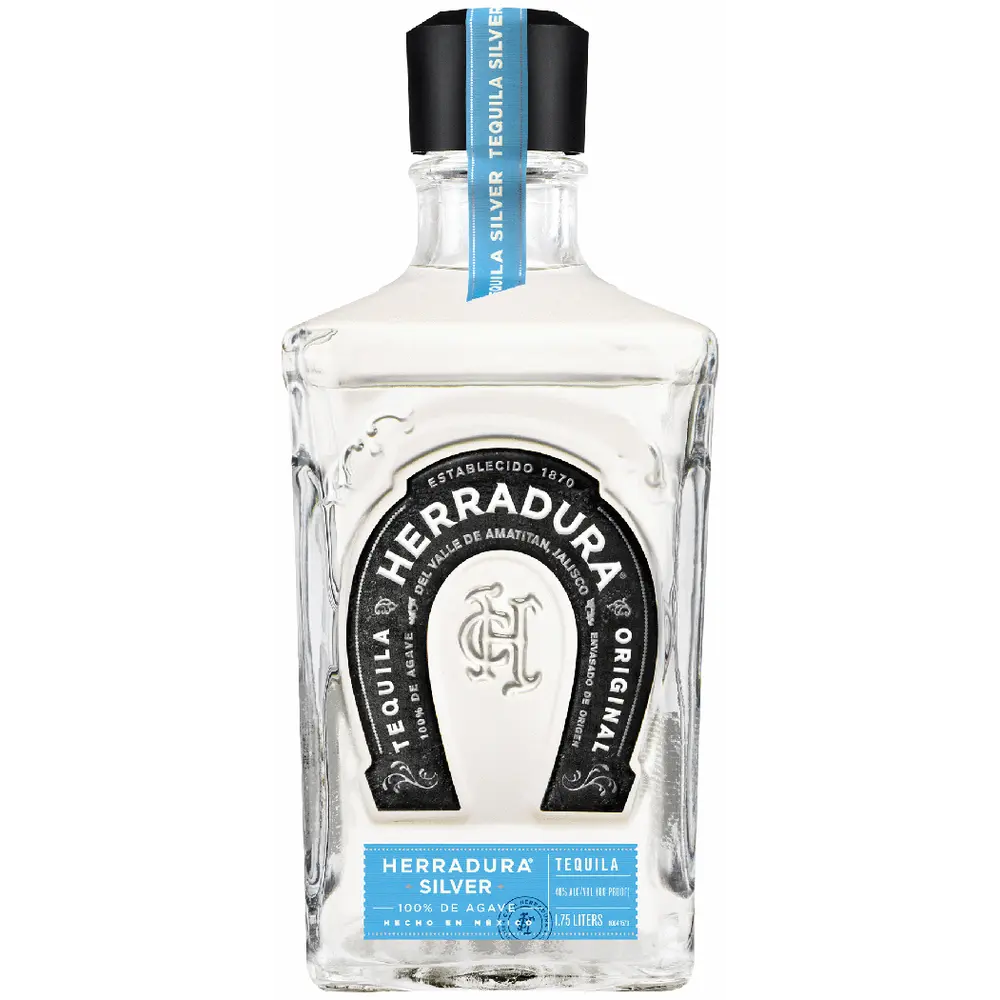 Herradura Silver tequila bottle on a white background