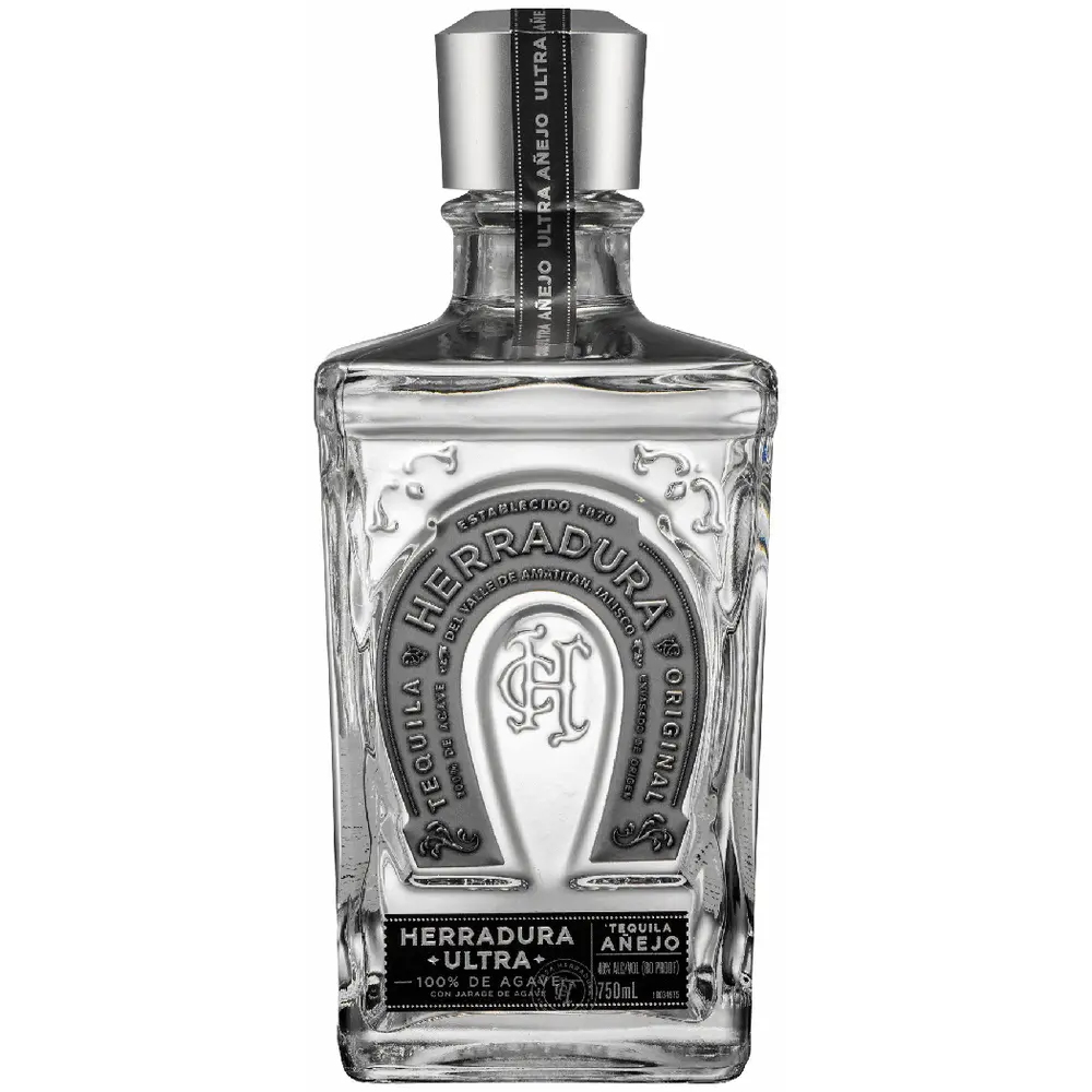 Herradura Ultra tequila bottle on a white background