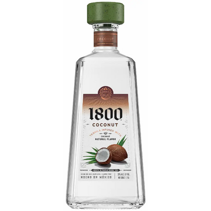 Bottle of 1800 Coconut tequila on a white background