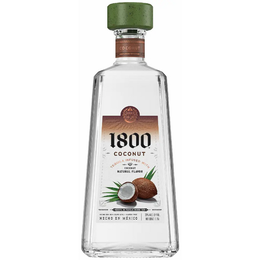 Bottle of 1800 Coconut tequila on a white background